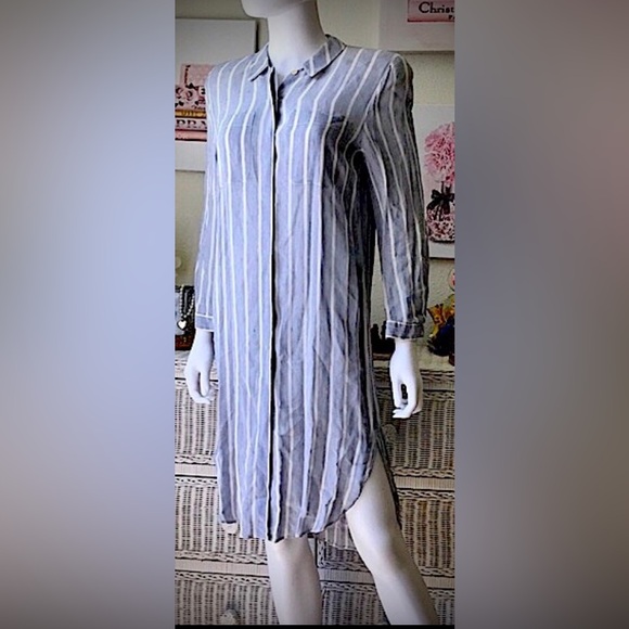Giorgio Armani Linen blend striped shirt dress blue color Italian size 3 = US XS - Picture 1 of 6